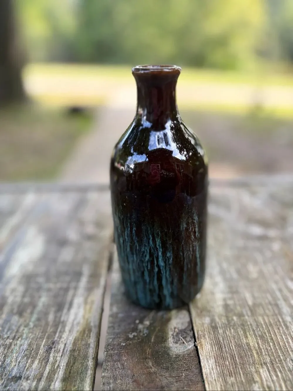 Unbranded Studio Art Pottery Bottle Vase Drip Glaze Brown Blue Rustic Modern